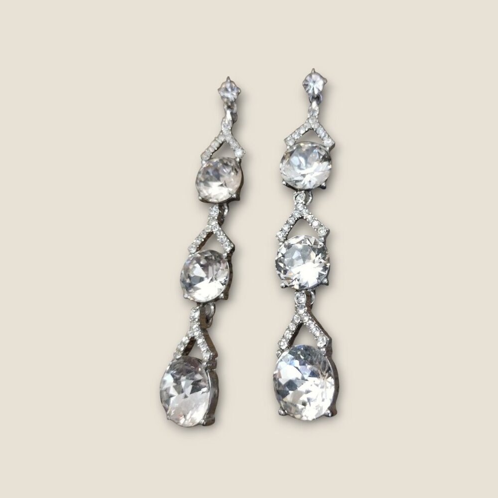 Triple Rhinestone Dangle Earrings - Picture 2 of 3